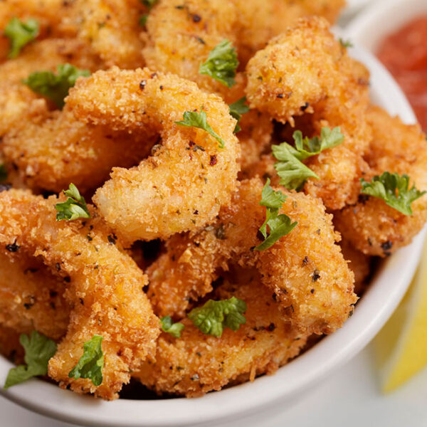 Gambas a la gabardina veganas con verduras salteadas